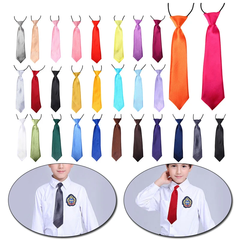 Fashion School Children Neck Tie Solid Color Easy To Wear For Girls Boys Kid Colorful Adjustable Pre-tied Wedding Party Necktie