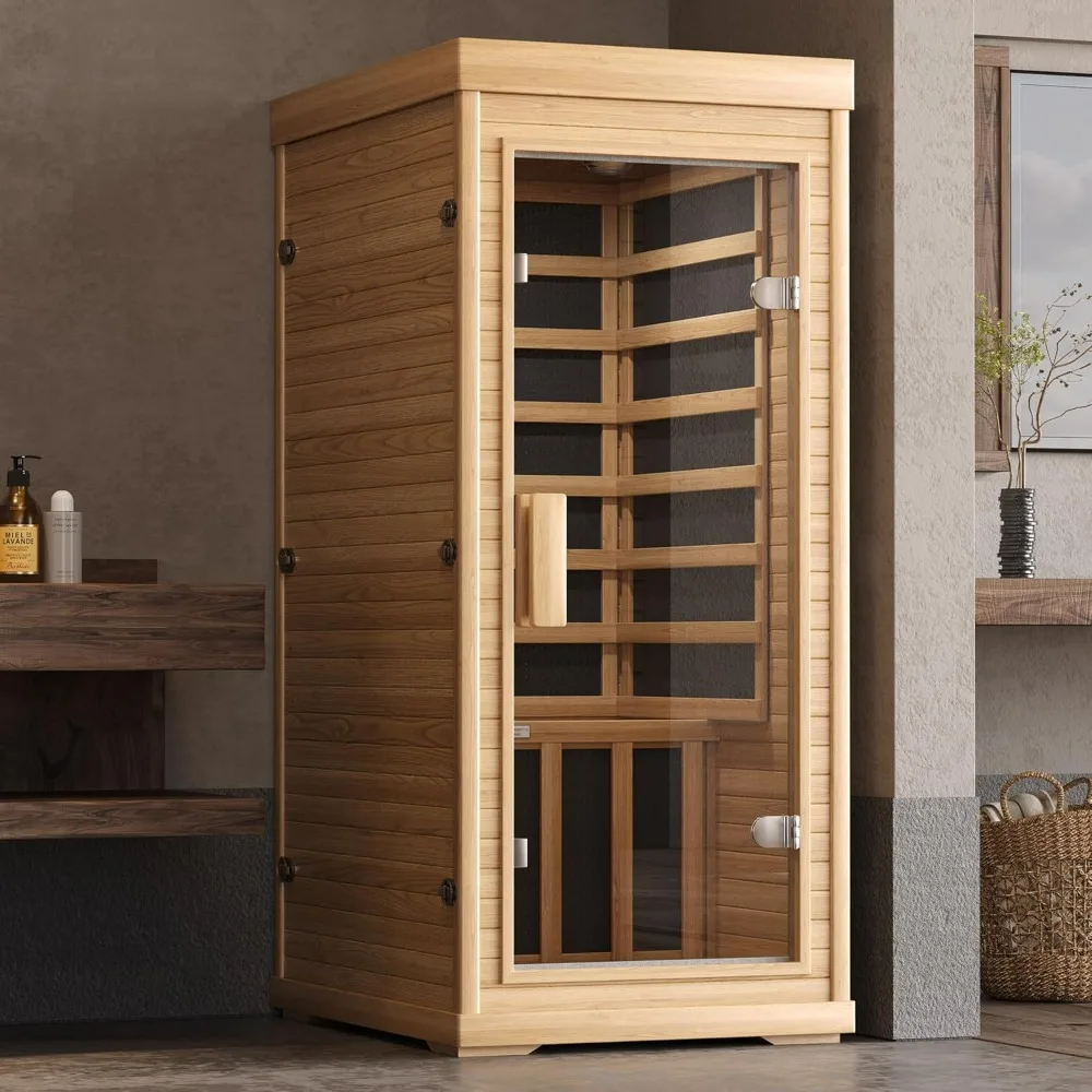 Infrared Home Sauna Room Hemlock Wooden Indoor Dry Sauna, Low EMF 1150W/110V Heaters Panels, LCD Control Panel, Sauna Room