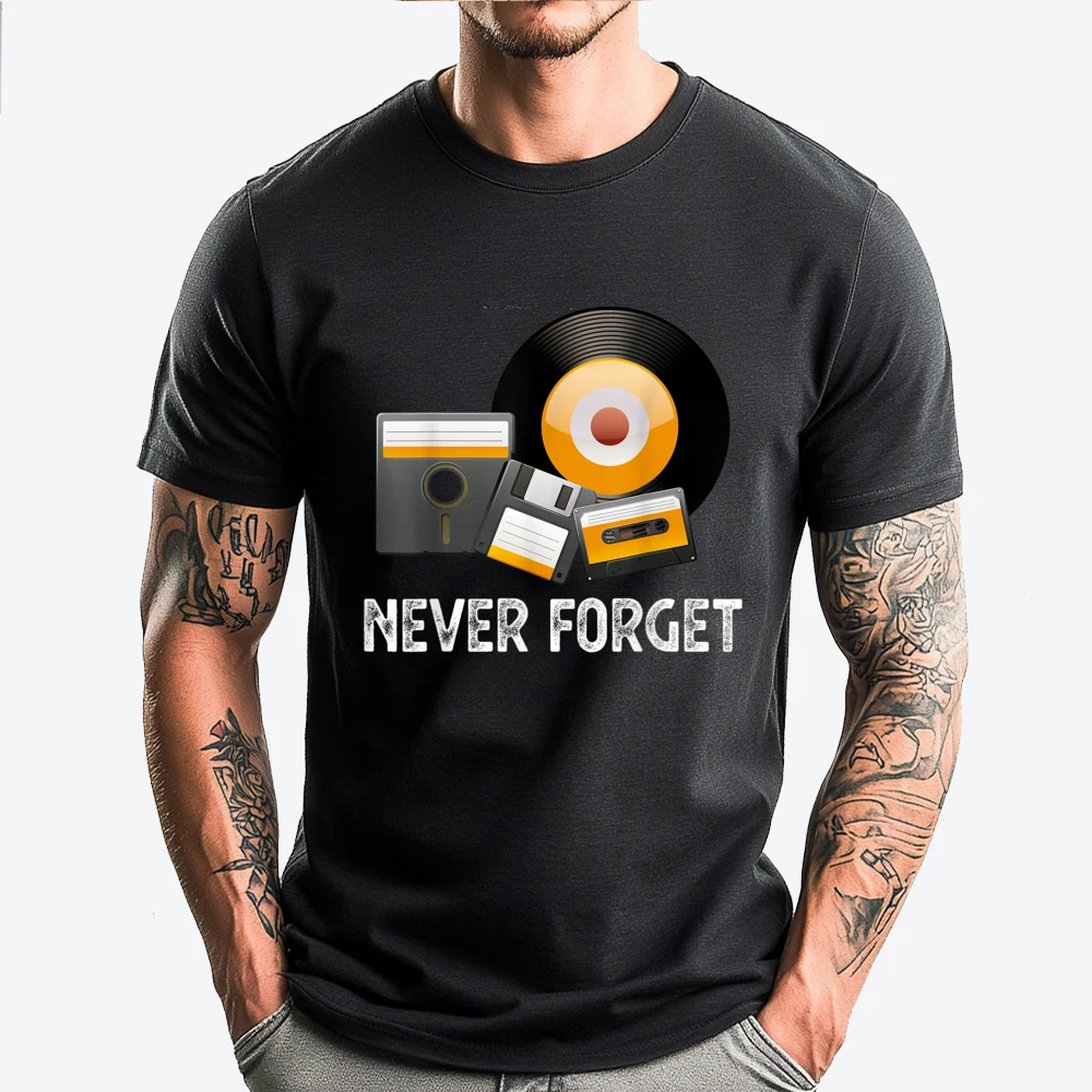 

Never Forget Cassette Tape Disk Old School Men's T-Shirts Streetwear Men Large Size Korean Fashion Luxury Clothes