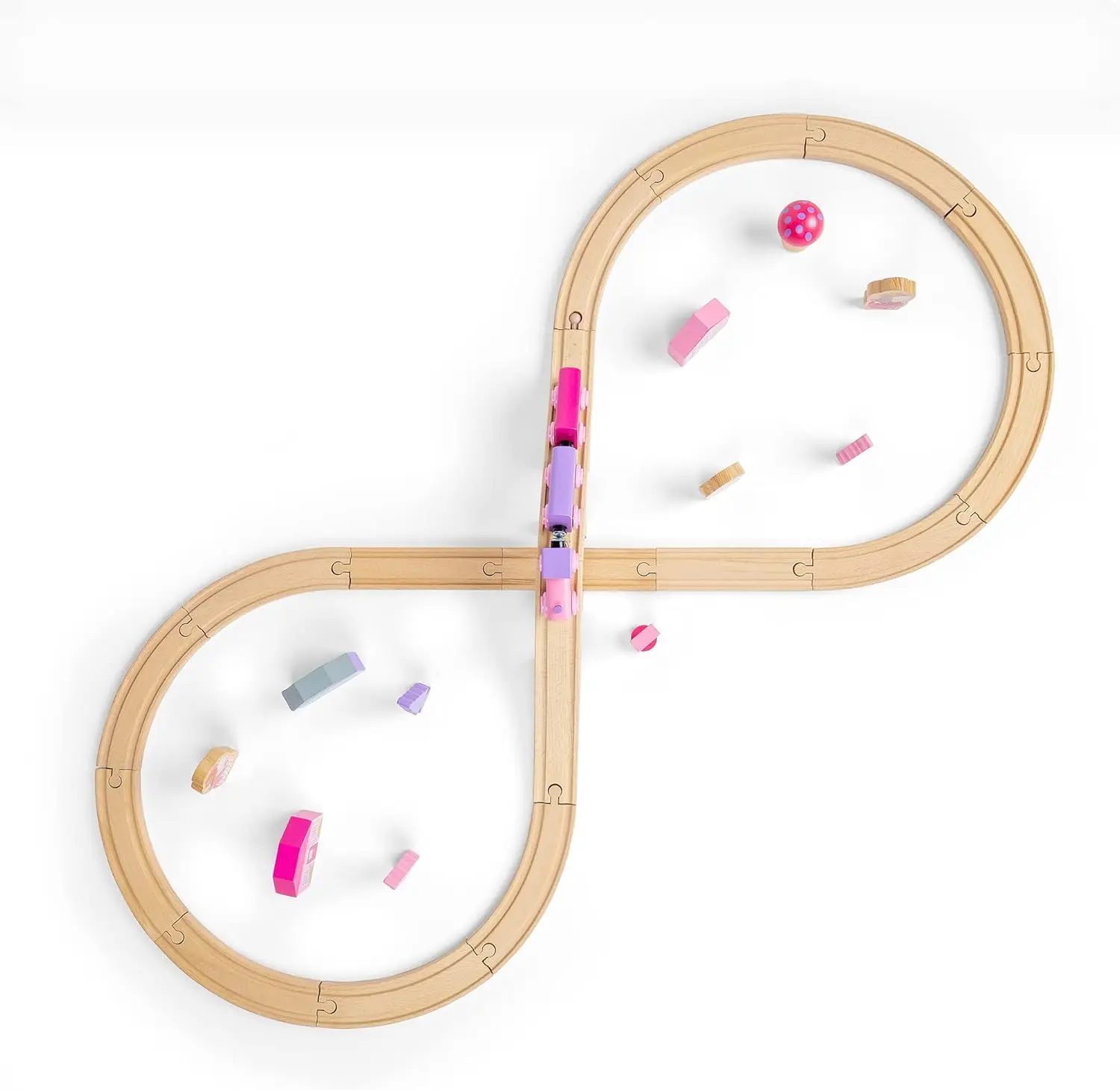 Set Kereta Api Bigjigs Rail Fairy Figure of Eight - 35pc Rel Kayu Pink, Kereta Api Mainan & Aksesoris, Mainan Putri untuk Anak-Anak, Compa