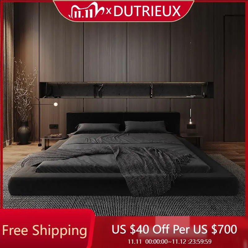 

Черная эстетичная кровать с татами, двуспальная европейская полная удобная дизайнерская кровать, минималистичная квартира, качественные кровати Muebles, мебель