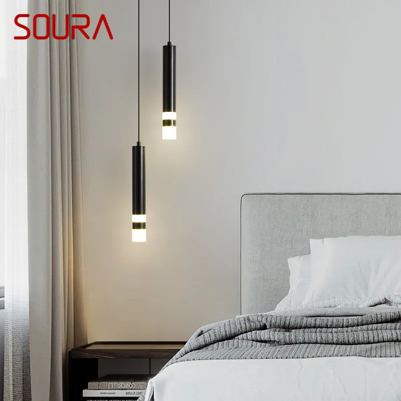 

SOURA Contemporary Black LED Pendant Lamp Simply Decorative Hanging Light For Home Study Bedroom