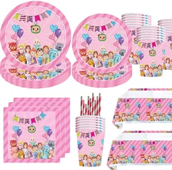 Descartável Cartoon Melão Tema Birthday Party Decoration Set, Talheres, Prato, Guardanapos, Toalha de mesa, Kid Shower Supplies, Puzzle