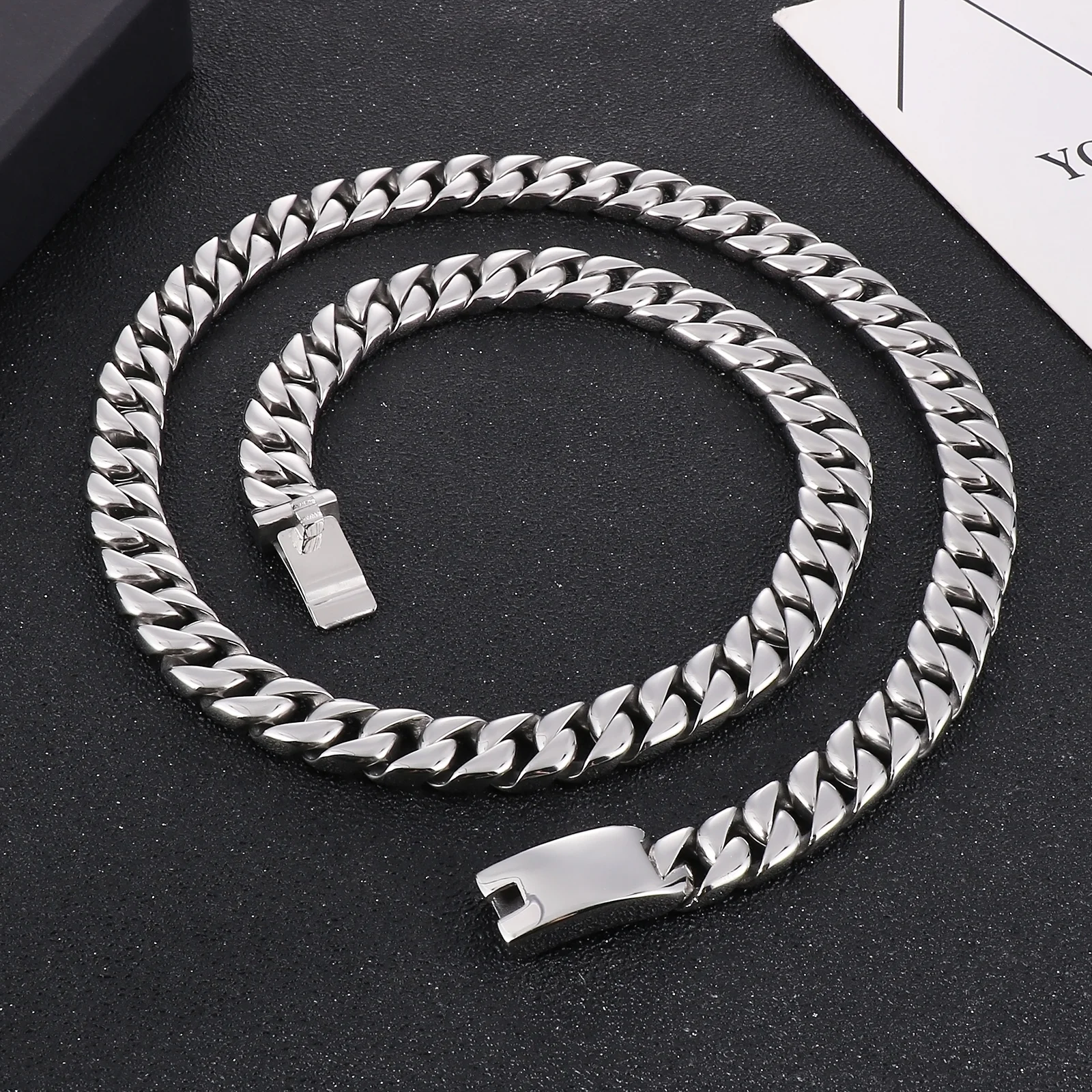 HAOYI 12mm Fashionable Curb Chain Stainless Steel for Men Necklace Choke Chain High Polished Chunky Cuban Boys Neck Chains Male