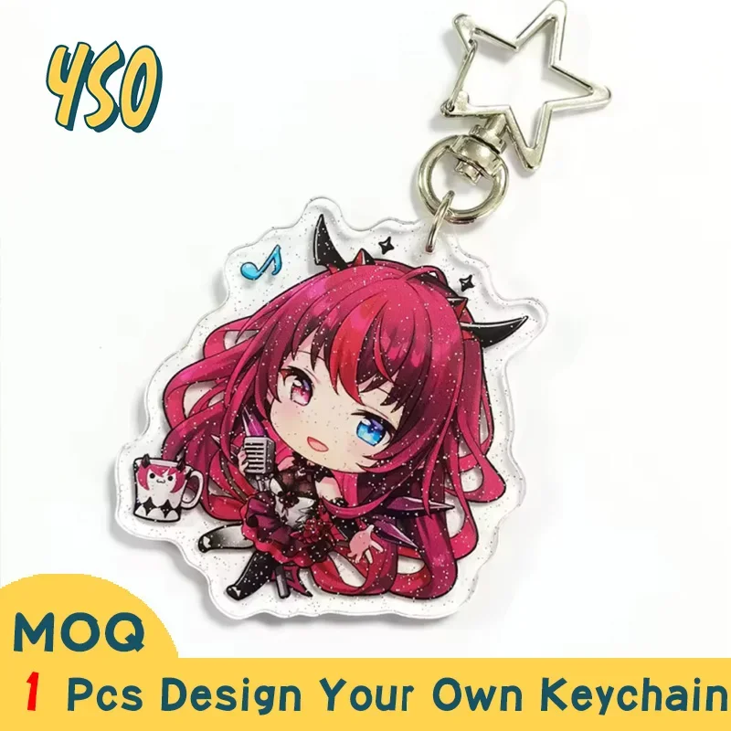 YSO custom hot sell cute kawaii anime acrylic keychain cartoon pendant jewelry llavero accessories glitter keys chains