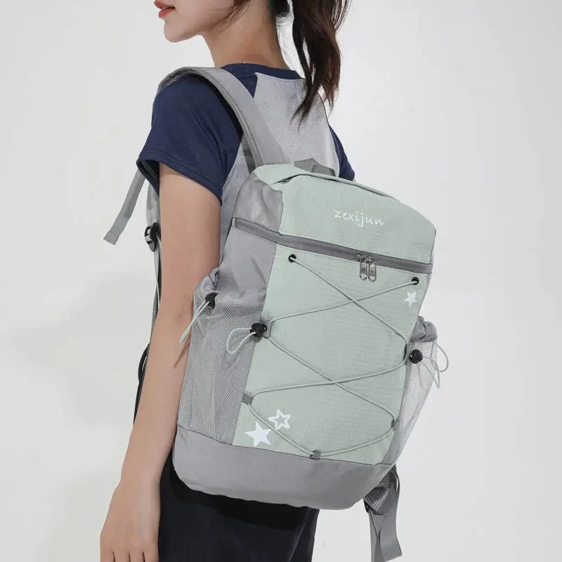 2026Spring and summer new star drawstring backpack for female students, large-capacity travel backpack, lightweight hiking bag
