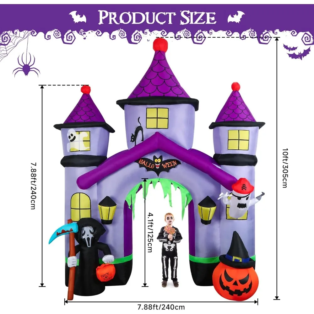 Halloween Inflatables Giant 10FT Haunted House Castle Archway Outdoor Decorations, Blow Up Inflatable