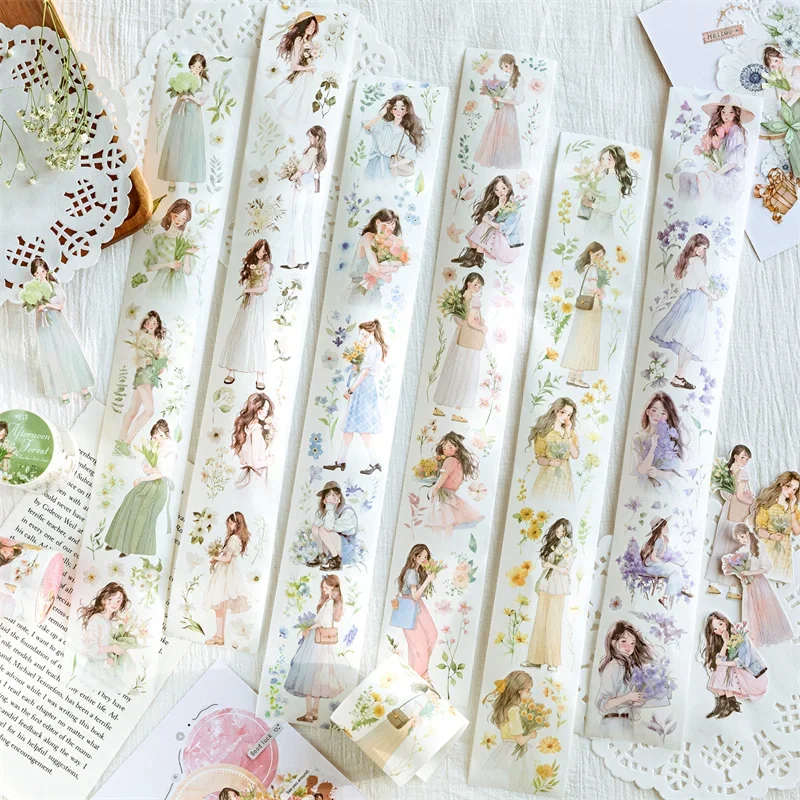 2M Per Roll Tape Heartbeat Girl Children Cute Handbook Material Adhesives INS Decoration Loop Sticker Tapes Scrapbook 50MM*2M