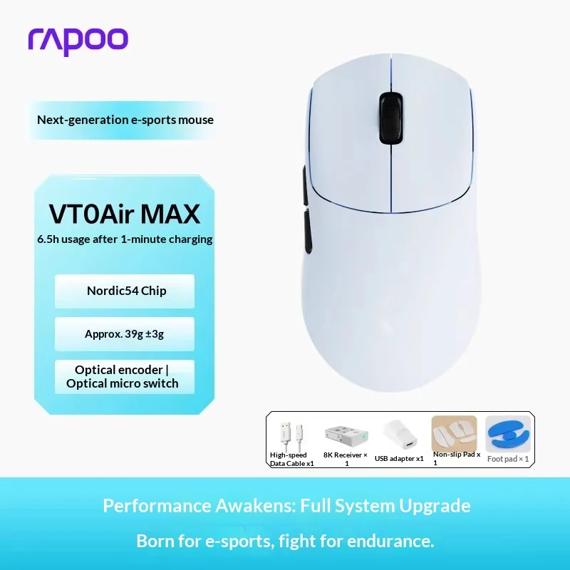 Rapoo VT0Air MAX Gaming Mouse Nordic 54L15 Chip 3950 Ultimate Sensor 8K Wireless Mouse Low Delay 39g Light Weight Mouse Gamer