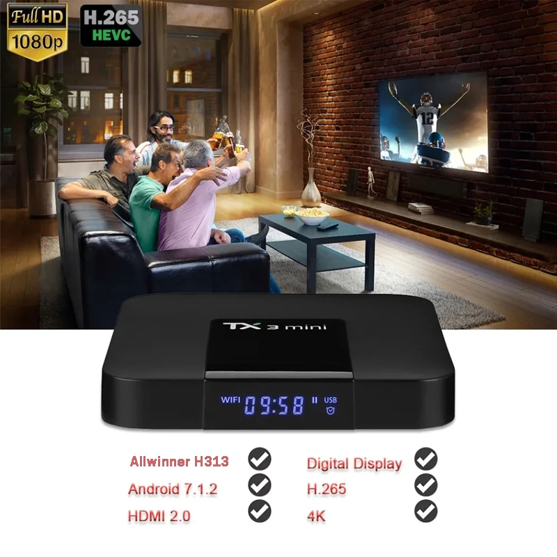 Tx3 mini smart tv box android 7,1 h313 1g 2g 8g 16g 4k set top box h.265 dual 2,4g wifi set top box media player tv box