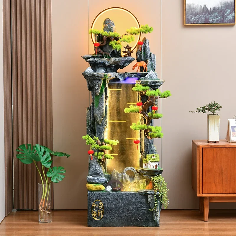Chinese rockery flowing water fountain living room floor ornament, feng shui wheel lucky humidifier indoor and outdoor landscape
