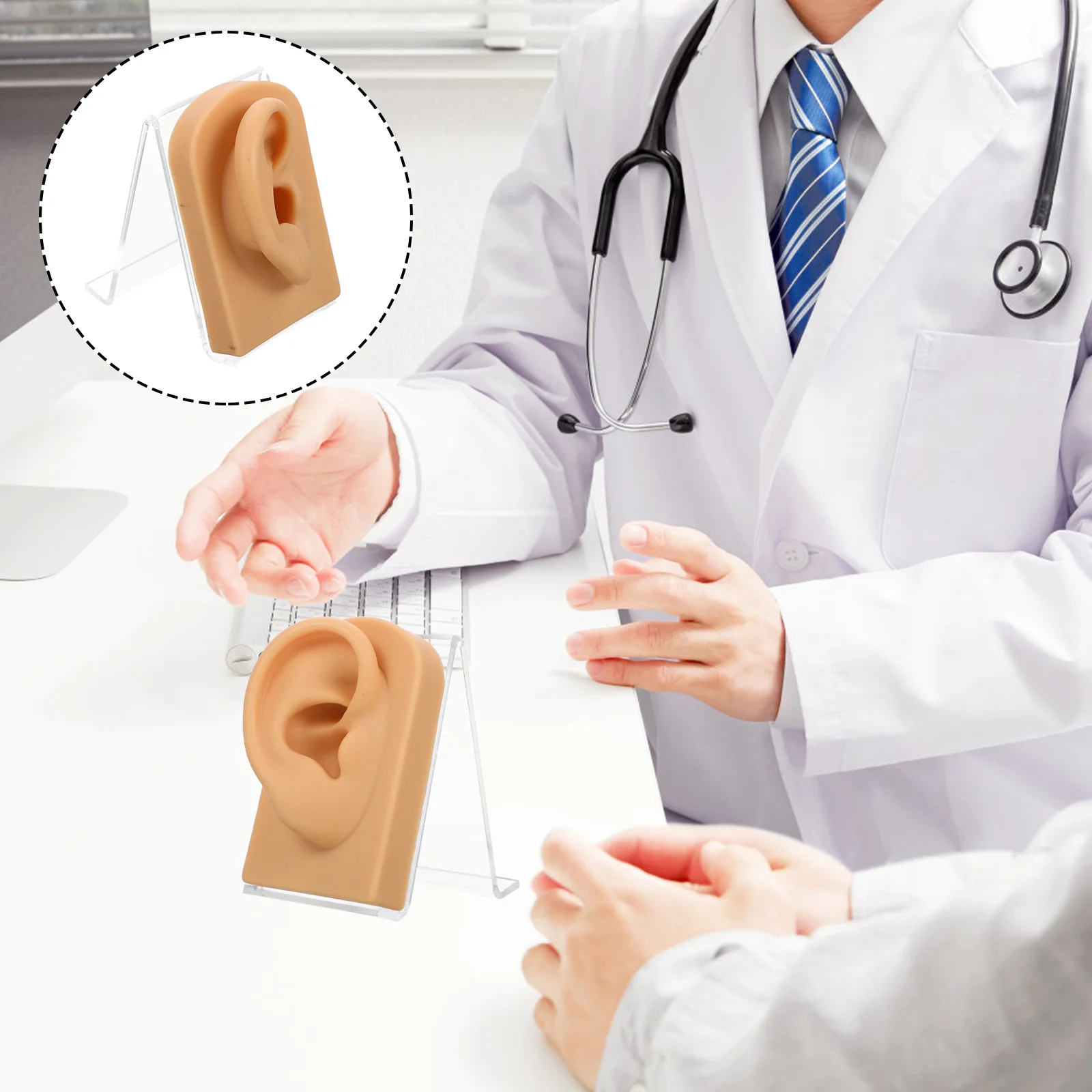 

1Set Soft Silicone Ear Professional Fake Ear Multi-Function Desktop Earring Holder Training Display Store Accessory