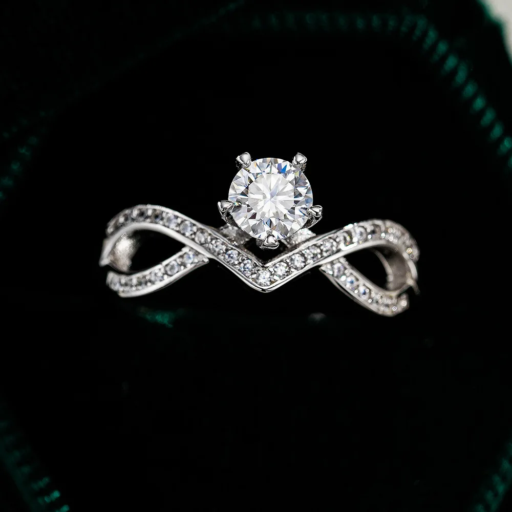 BR S925 Silver Asymmetrical Women's Ring, European and American Live Streaming Cross-border Moissanite Ring