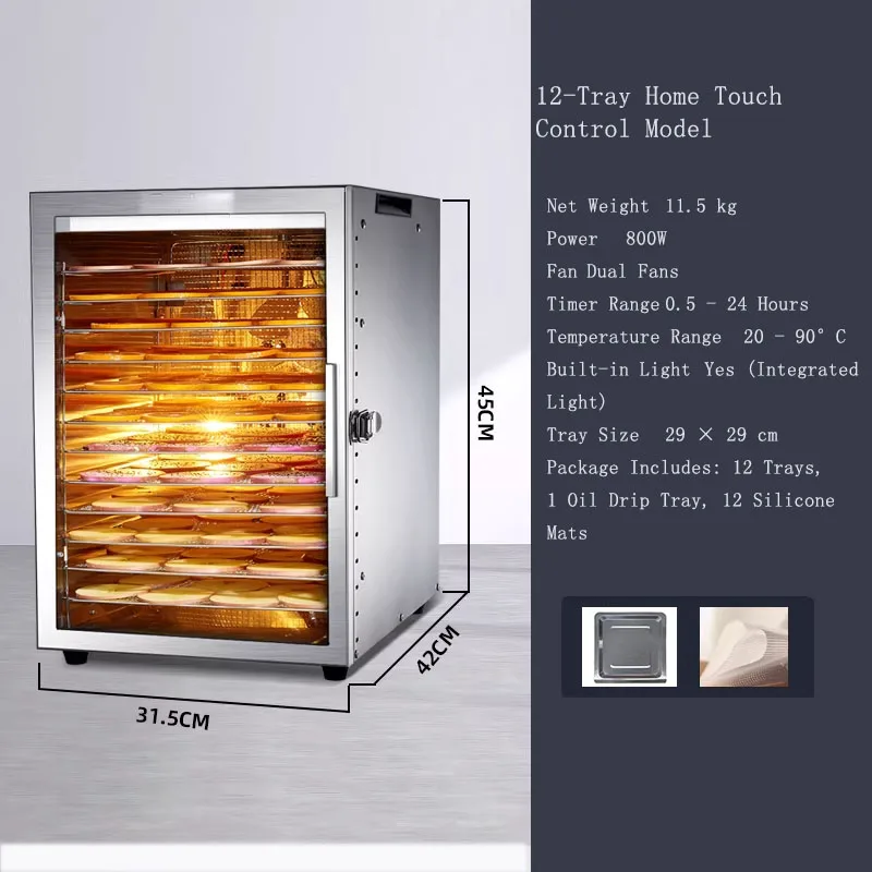 

12-Tier Commercial & Home Food Dehydrator 800w Multi-functional Drying Machine for Fruit Vegetable Dried Fruit and Meat Dryer
