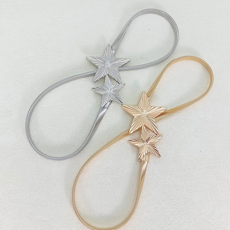 موضة مرونة الخصر حزام على شكل سلسلة الإناث الخصر نجوم أحزمة معدنية للنساء جودة عالية فاخرة مصمم الذهبي رقيقة تمتد ريم