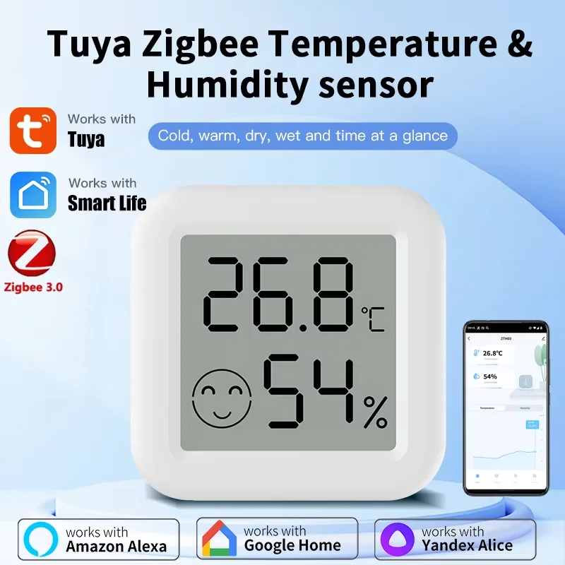 Zigbee3.0 Tuya Temperature Humidity Sensor APP Remote Control Thermometer via Smart Life For Smart Home Work With Yandex Alexa