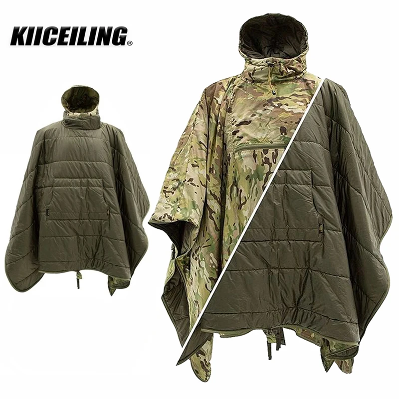 KIICEILING Trench Coat Poncho Multicam Tactical Hoodie Long Jackets for Men Winter Warm Waterproof Mens Jacket Military Clothing