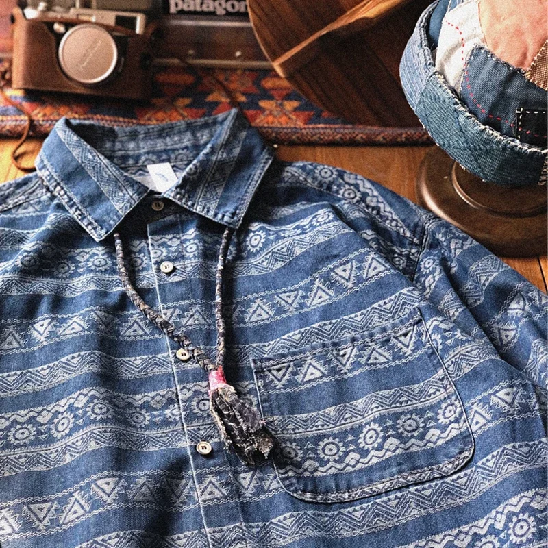 Camisa de vaquero holgada de manga larga para hombre, abrigo informal de moda, estilo étnico, Retro, juvenil, primavera y verano