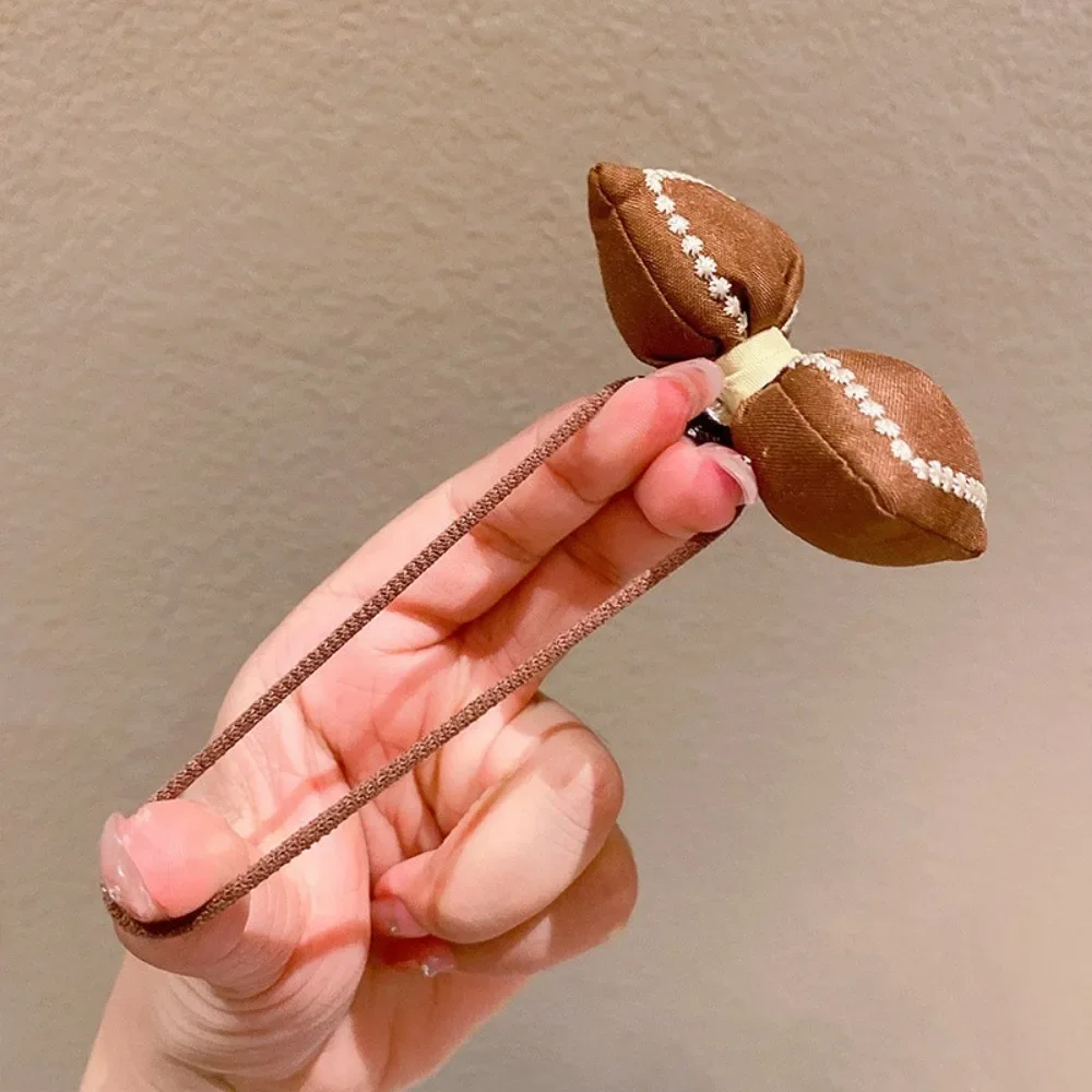 10pcs/set Children's Hair Loop Coffee Colored Bow Tie Rubber Band Cute Sweet Cartoon Pattern Hair Accessory for Girls Kids