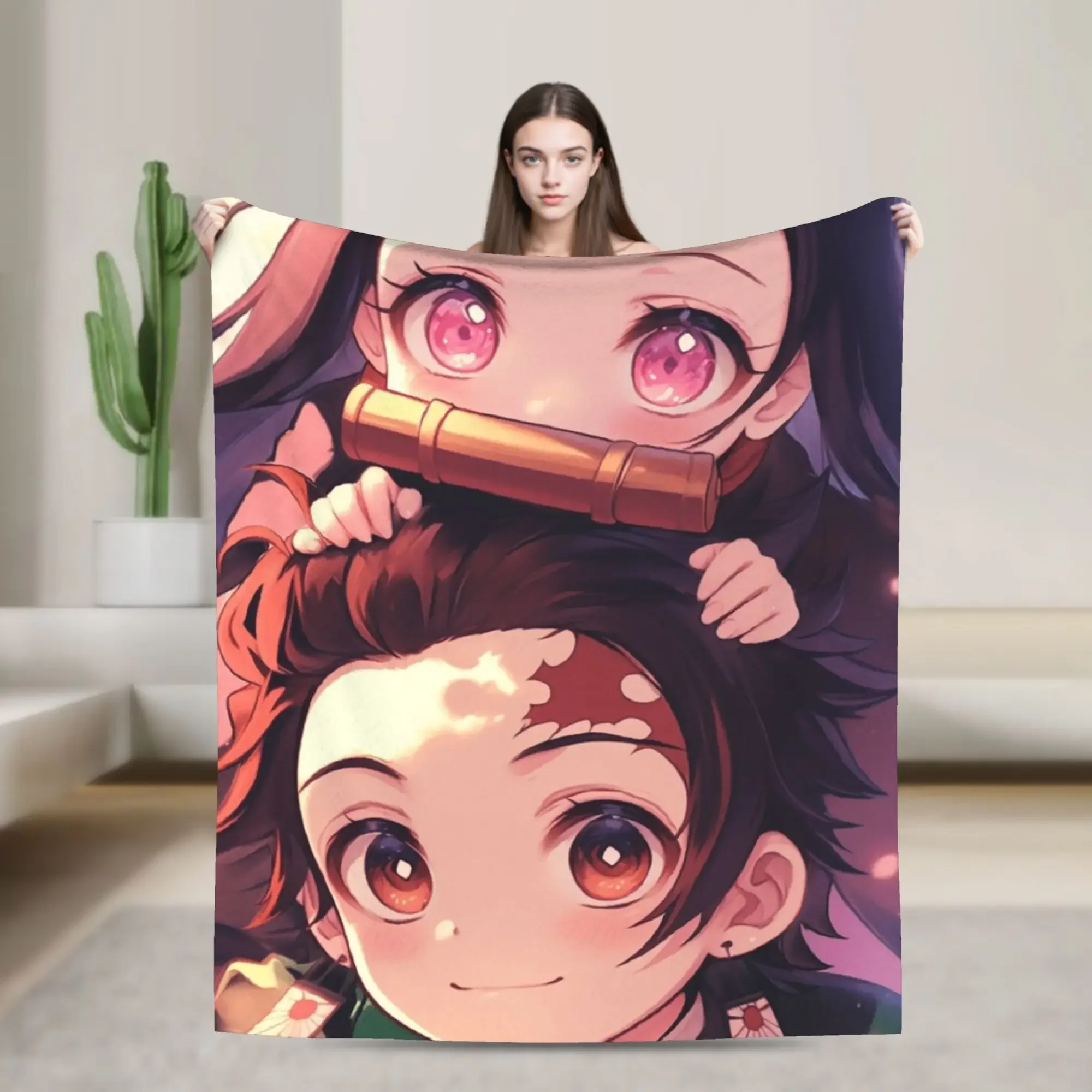 

Warm Soft Throw Blanket Flannel Bedspread Aesthetic Living Room Sofa Bed Cover Tomioka x Nezuko Picnic Students