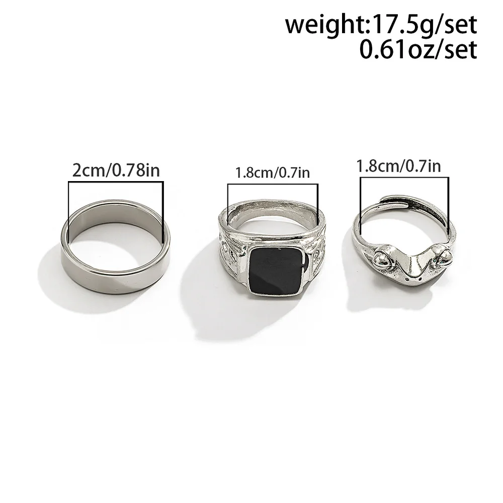 Geschnitzter Frosch Ring-Set mit quadratischer Platte für Herren, silberfarben, polierter Schmuck, verziertes Siegelring-Detail, kühne abstrakte Ringe – Detail 6