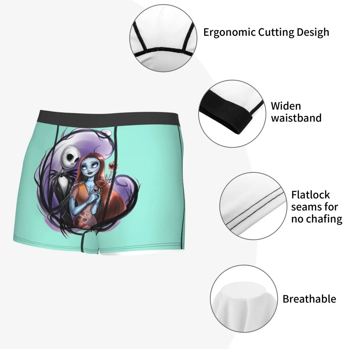 مخصص هالوين الجمجمة جاك سالي الملابس الداخلية الرجال مثير طباعة مخصصة تيم بيرتون عيد الميلاد فيلم الرعب سراويل بوكسر سراويل #5