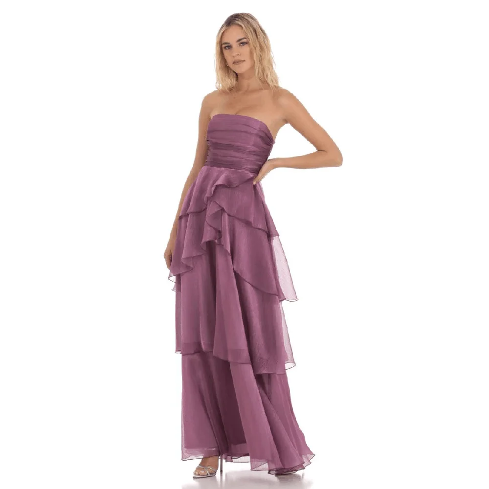 

Purple Men Suits High Quality Tiered Banquet Celebrity Formal Occasion Pleat Floor Length Sweep Train Female Gowns Classic