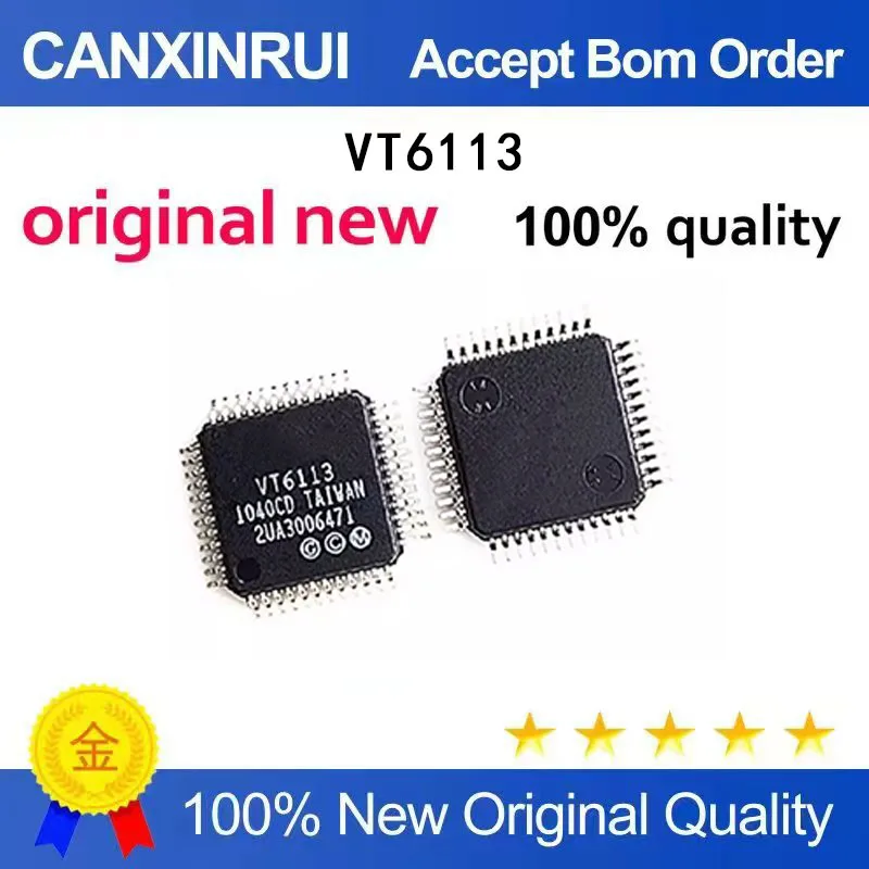 

(5-100 Pieces) VT6113-CD silk screen VT6113 QFP48 Ethernet control chip, brand new in stock