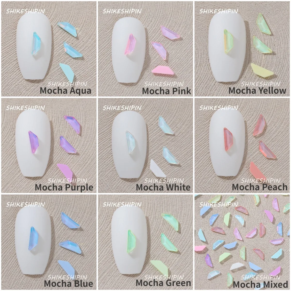 Neon Mocha 2x6mm Ship-Shaped Wholesale Flat bottom Nail Art rhinestones Self-Adhesive Shiny Glass Crystal 3D Nail Decoration