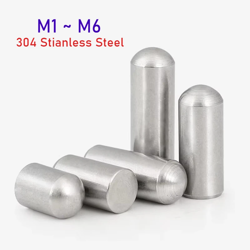 

10 ~ 50 шт. M1 M1.5 M2 M2.5 M3 M4 M5 M6 304 Твердый цилиндрический штифт из нержавеющей стали с круглой головкой, установочные дюбели