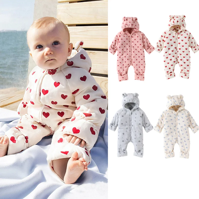 

Children's Climbing Suit 2025 Winter Printed Cartoon Fashion Thick And Warm Baby Jumpsuit With Cotton Baby Hooded Down Jacket