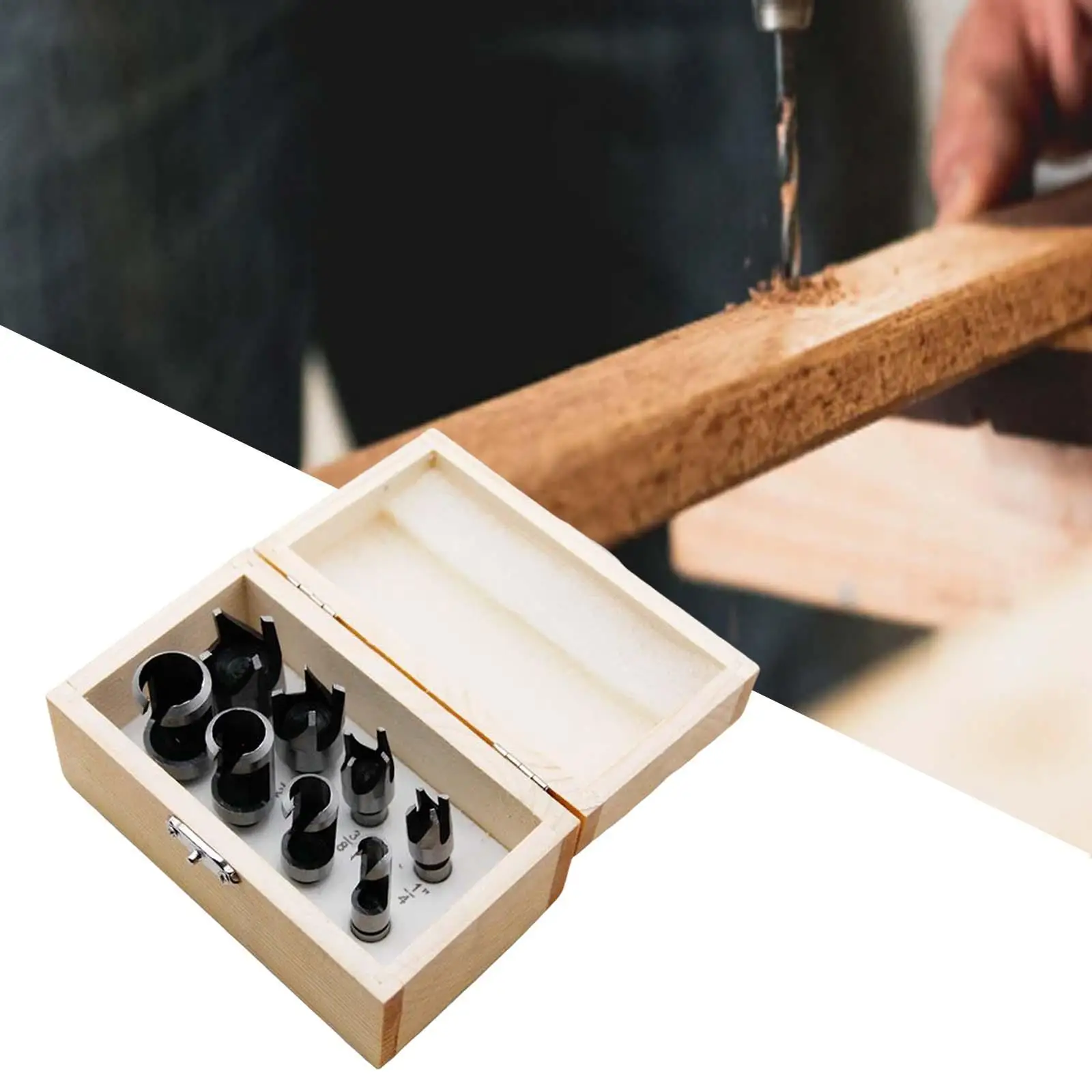 8 Pieces High Carbon Plug Hole Cutter Set Counterbored Holes Set Woodworking Cutting Tool 5/8" 1/2" 3/8" 1/4"