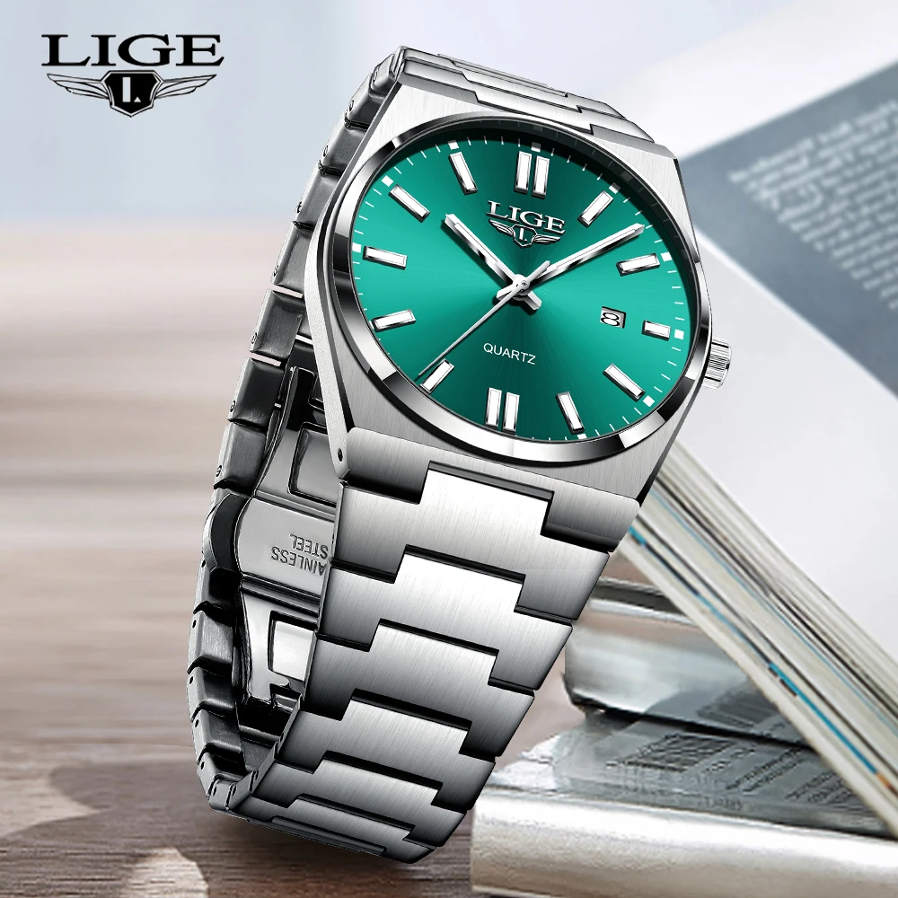 LIGE Top Brand Luxury Quartz Man Watch Stainless Steel Band Business Watches for Men Auto Date Waterproof Luminous Casual Clocks