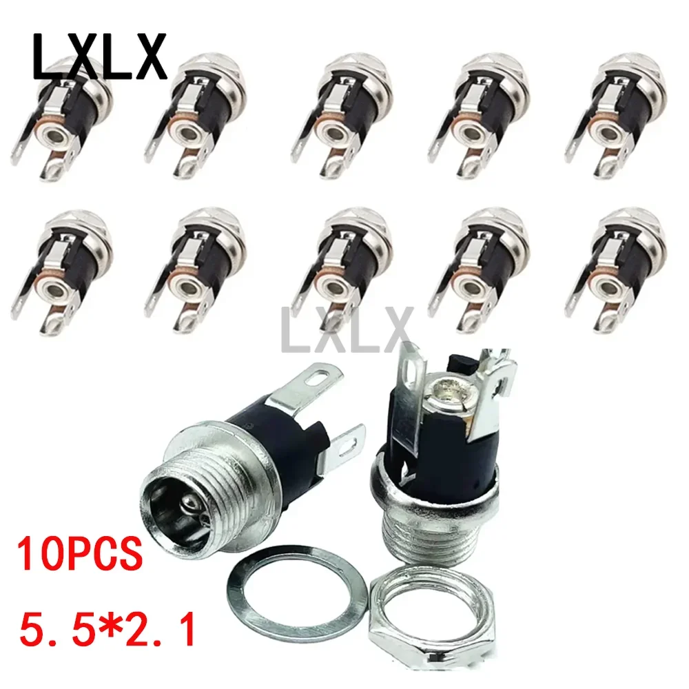 10Pcs DC Connectors 5.5x2.1mm 3.5x1.1mm DC Power Plug Male Female Jack Socket Nut Panel Mount DC Power Adapter Connector 5.5*2.1