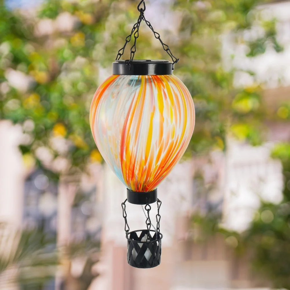 Solar Powered Hot Air Balloon Lantern Featuring Materials and Integrated Solar Panel for Sustainable Outdoor Lighting
