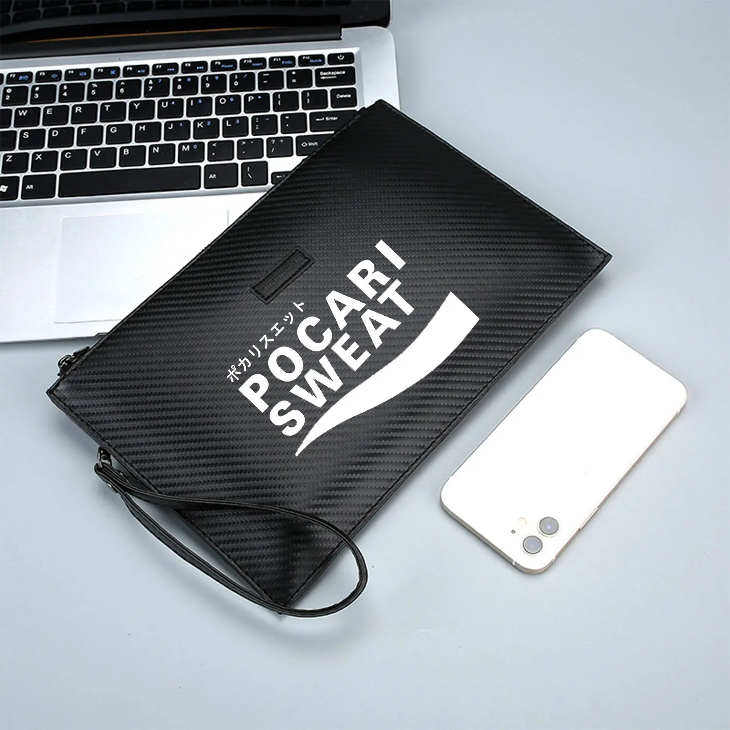 Lettere bianche e logo su nero Elegante borsa da uomo in PU stampato Alla moda e pratica per il trasporto quotidiano