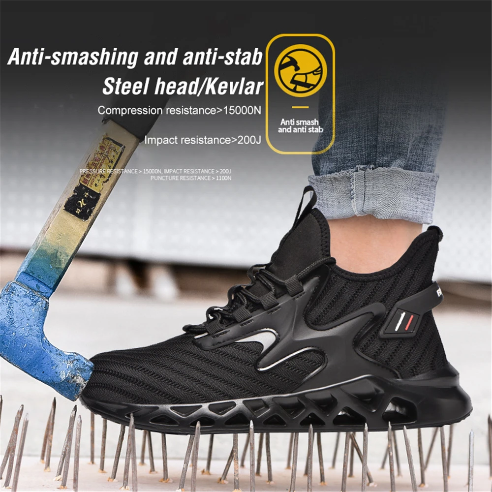 

Men's Anti-smashing and Anti-piercing Steel Toe Work Shoes Kevlar Safety Shoes Flying Woven Breathable Labor Insurance Boots