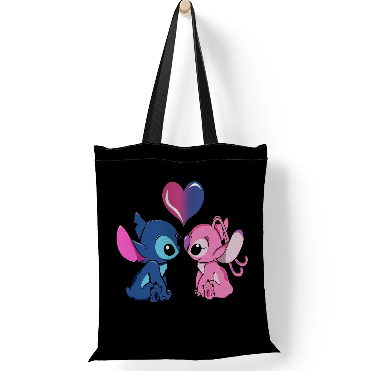 Disney Lilo & Stitch Series Female Shoulder Bag Girl Cartoon Cute Print Casual All-match Canvas Tote Bag Travel Shopping Bag