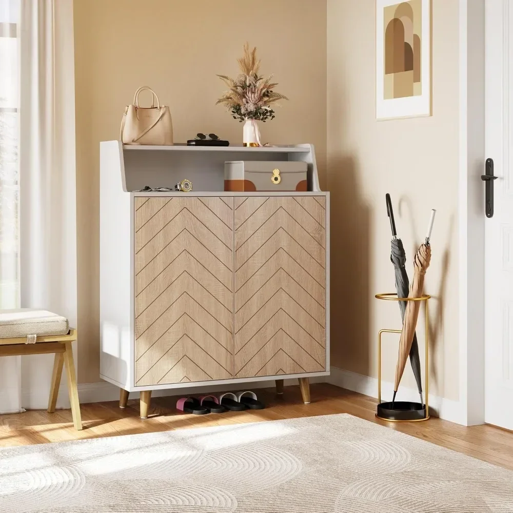 

Shoe Cabinets w/ Doors, 5-Tier Shoes Storage Cabinet w/ Open Shelves, Large Capacity Wooden Shoes Rack Organizer, Shoe Cabinet