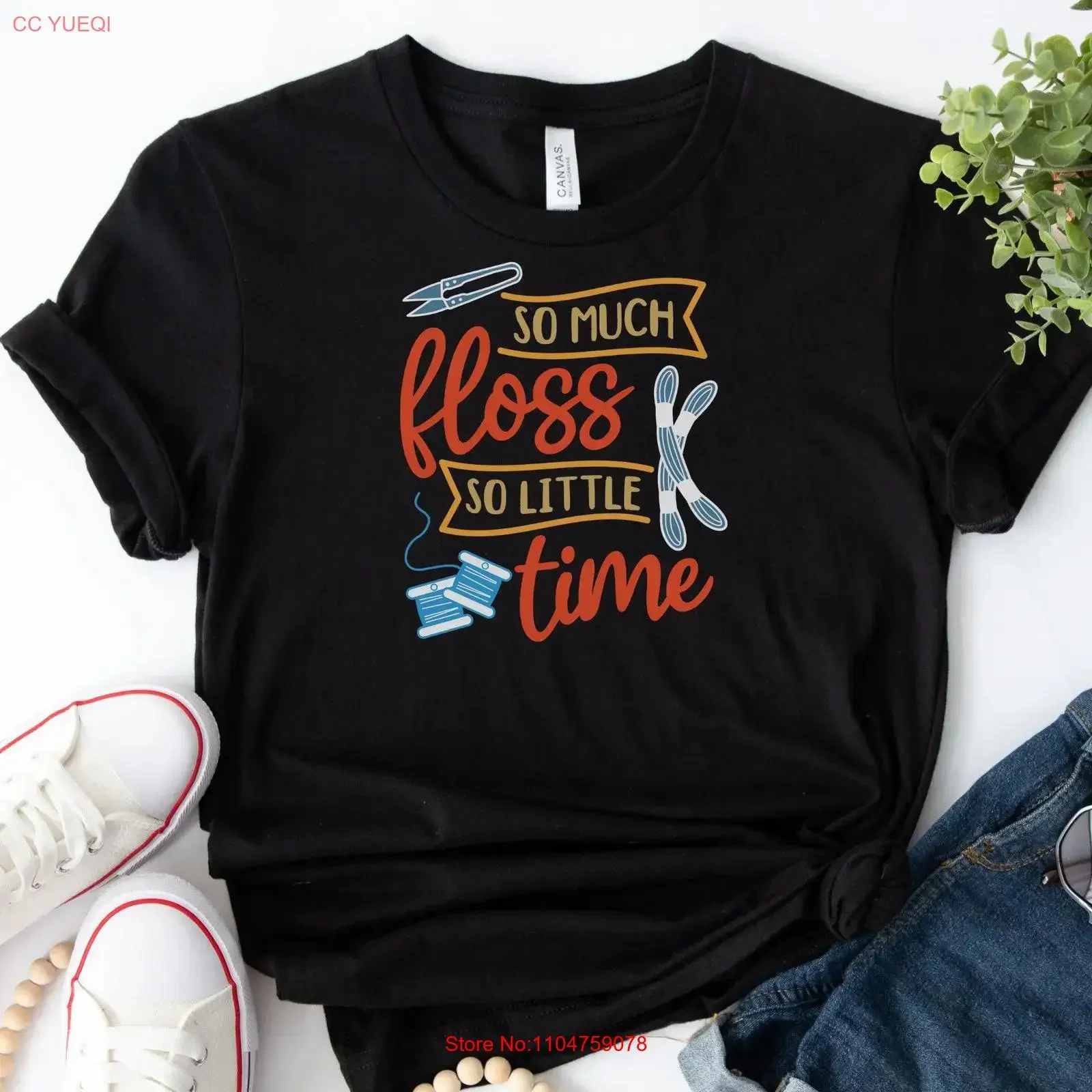Camiseta de punto cruzado para coser, con diseño 'Much Floss', para mujer o hombre, de jersey, estilo vintage, lavada, elegante y transpirable