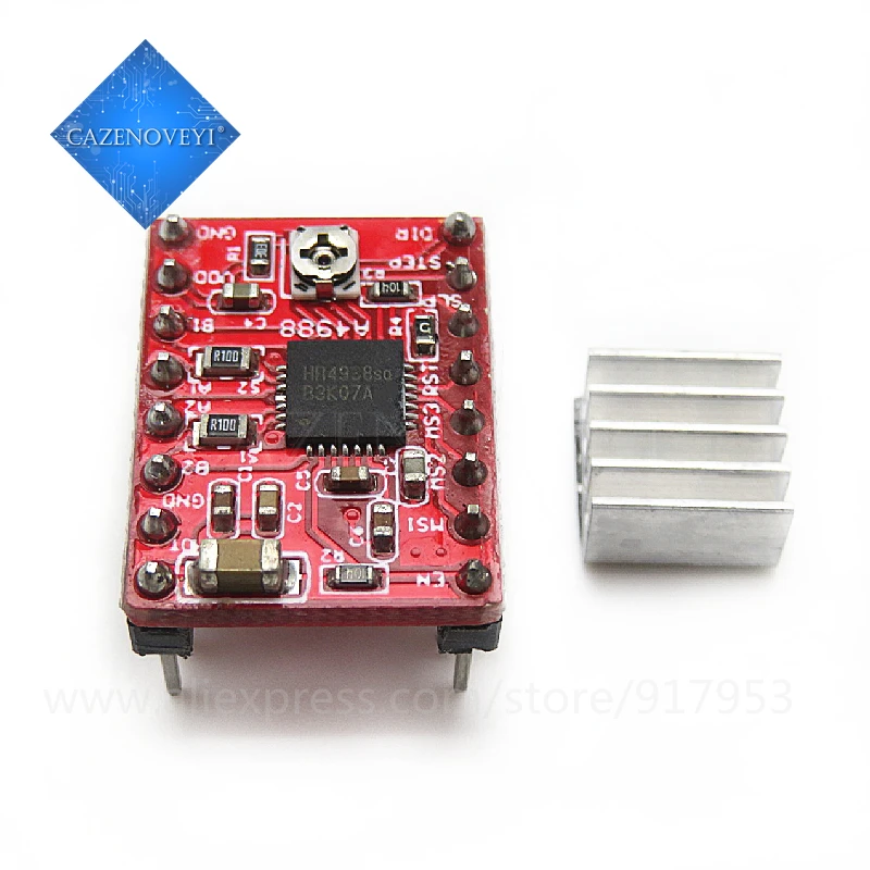 1 unids/lote A4988 controlador paso a paso + disipador de calor para impresora 3D Reprap Pololu rojo M08 dropship L29K en Stock