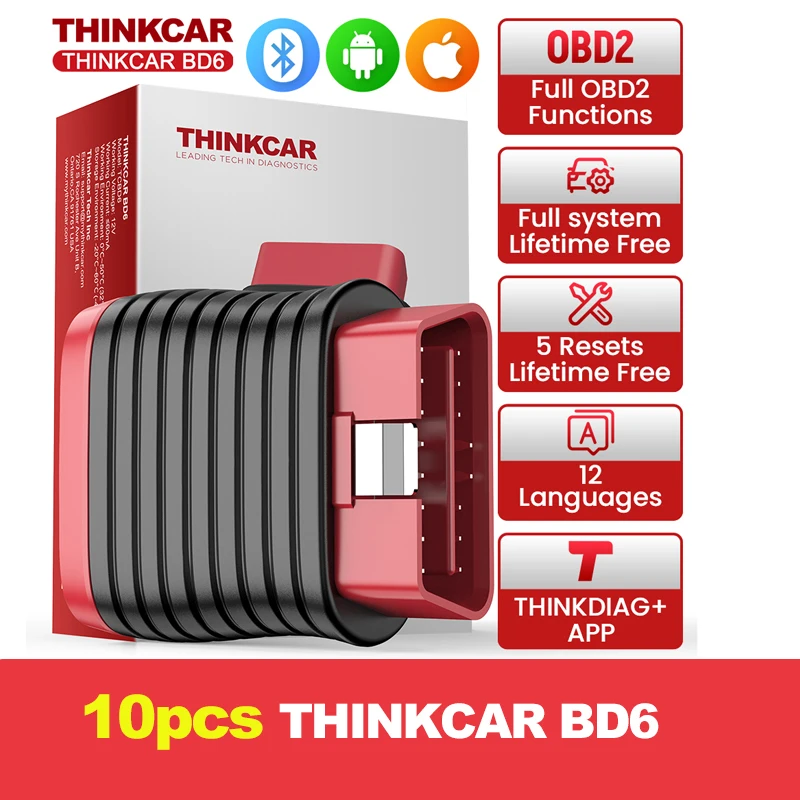THINKCAR BD6 obd2 เครื่องสแกนไร้สายสำหรับวินิจฉัยระบบทั้งหมดสำหรับ iOS และ Android เครื่องอ่านโค้ดรถยนต์ฟรีพร้อมรีเซ็ต 5 ครั้ง