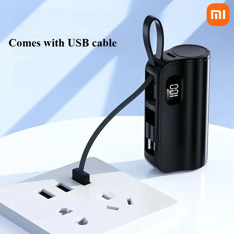 باور بانك صغير جديد من Xiaomi، بطارية محمولة بقدرة 10000 مللي أمبير في الساعة مع كابل شحن لهاتف iPhone Samsung Huawei