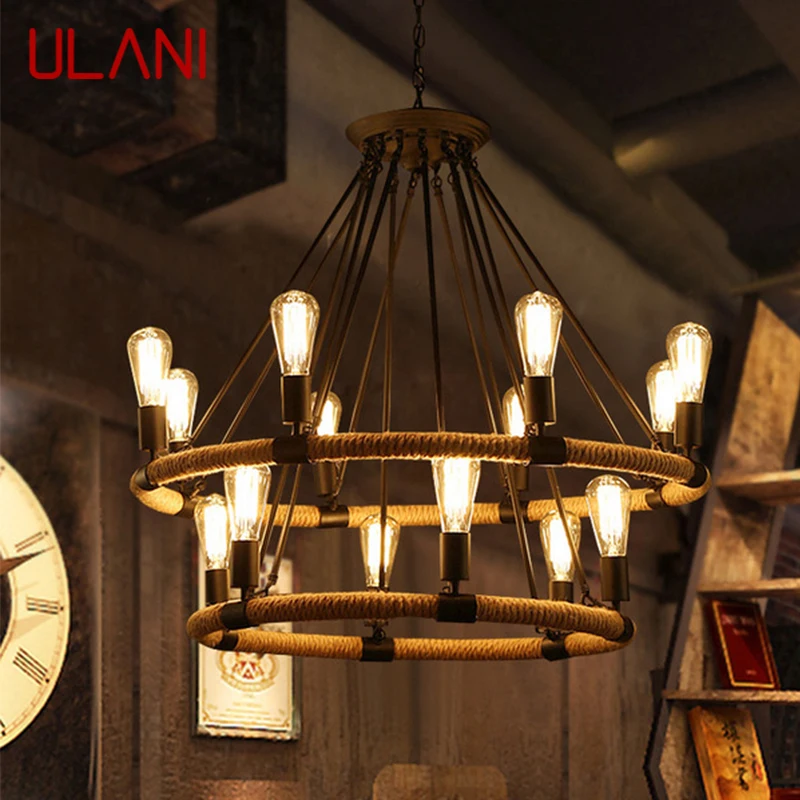 ULANI American Style Retrohemp Rope Chandelier Nostalgic Loft Industrial Style Internet Cafe Restaurant Hot Pot Shop Pendant