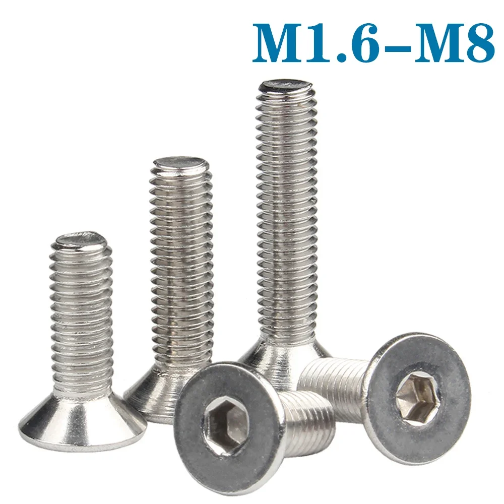 2-100pcs M1.6 M2 M2.5 M3 M4 M5 M6 M8 Stainless Steel DIN7991 Hexagon Hex Socket Head Flat Countersunk Allen Bolt Screw L=3-100mm