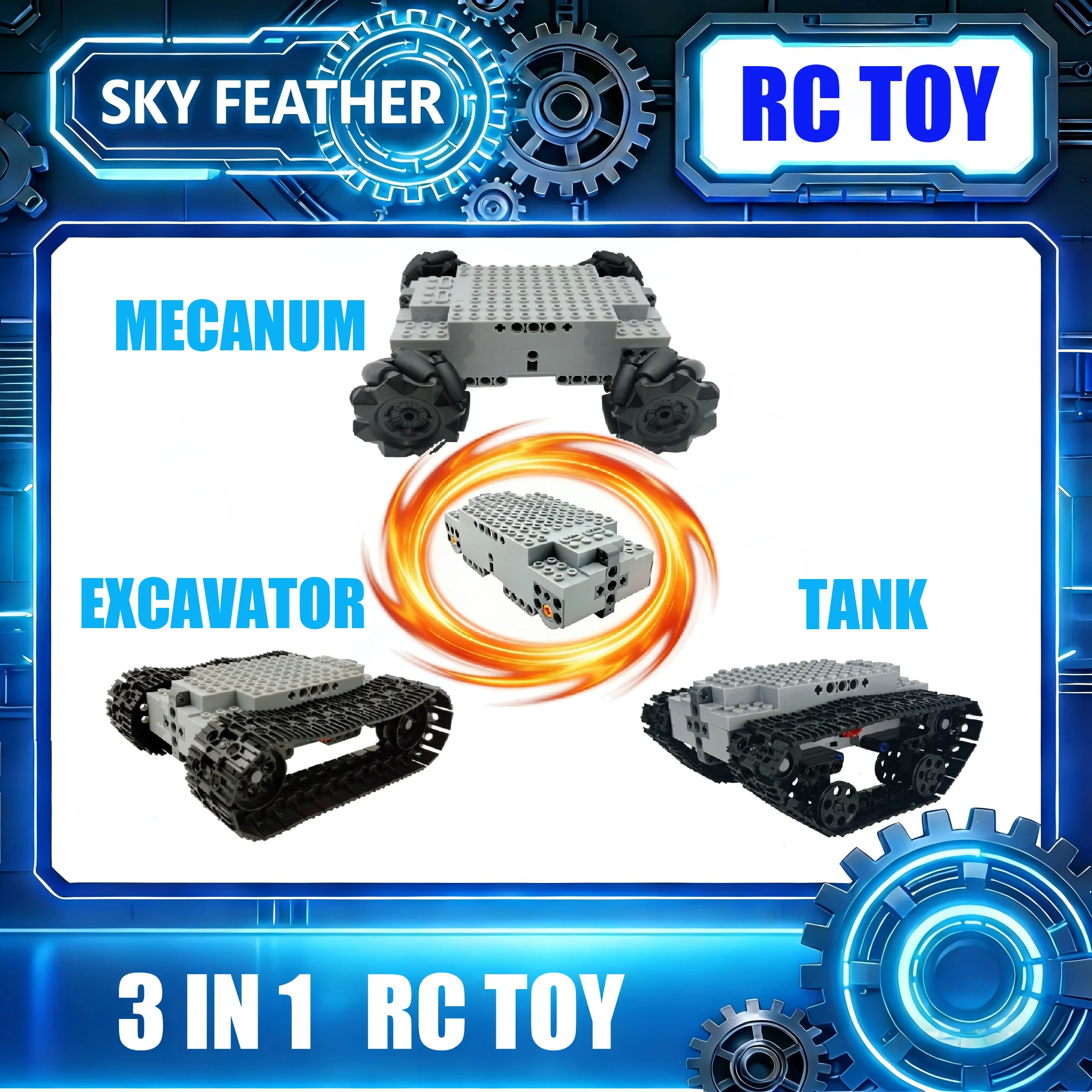 

3 In 1 RC Technical Building Block Chassis Electric Omnidirectional Mecanum Wheels 4WD RC Car Crawler Tank Excavator