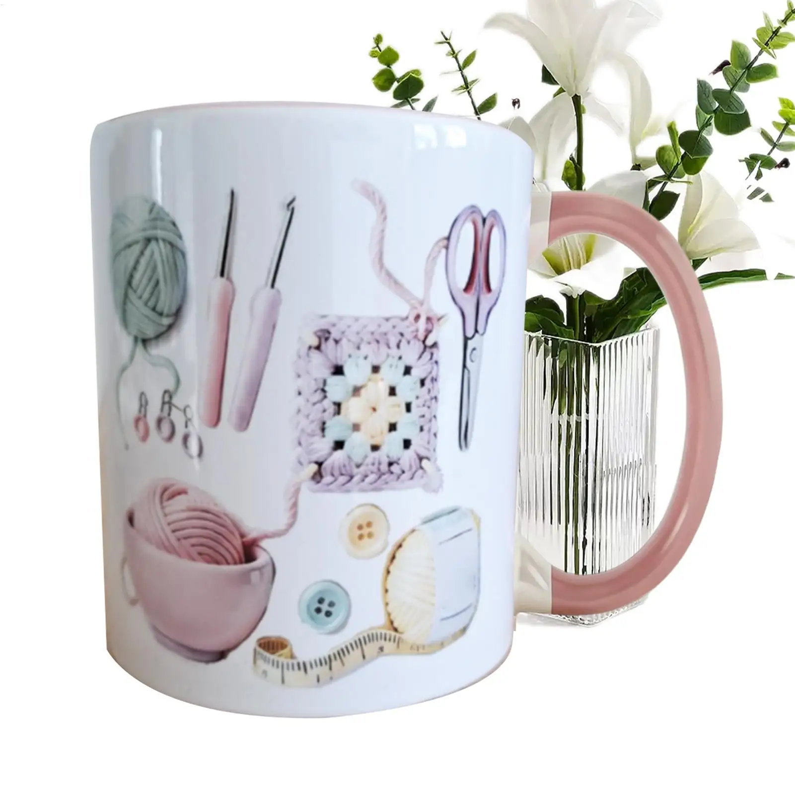 Funny Crochet Coffee Mug 330ml drinks mug Non Slip Aesthetic Novelty Cup for Office School Bar Milk Water Juice Heat Protection