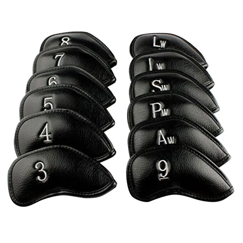 Golf Iron for Head Covers 12pcs Thicken PU Leather Soft Embroideried Classic Black Edging Right Handed Closely Protector