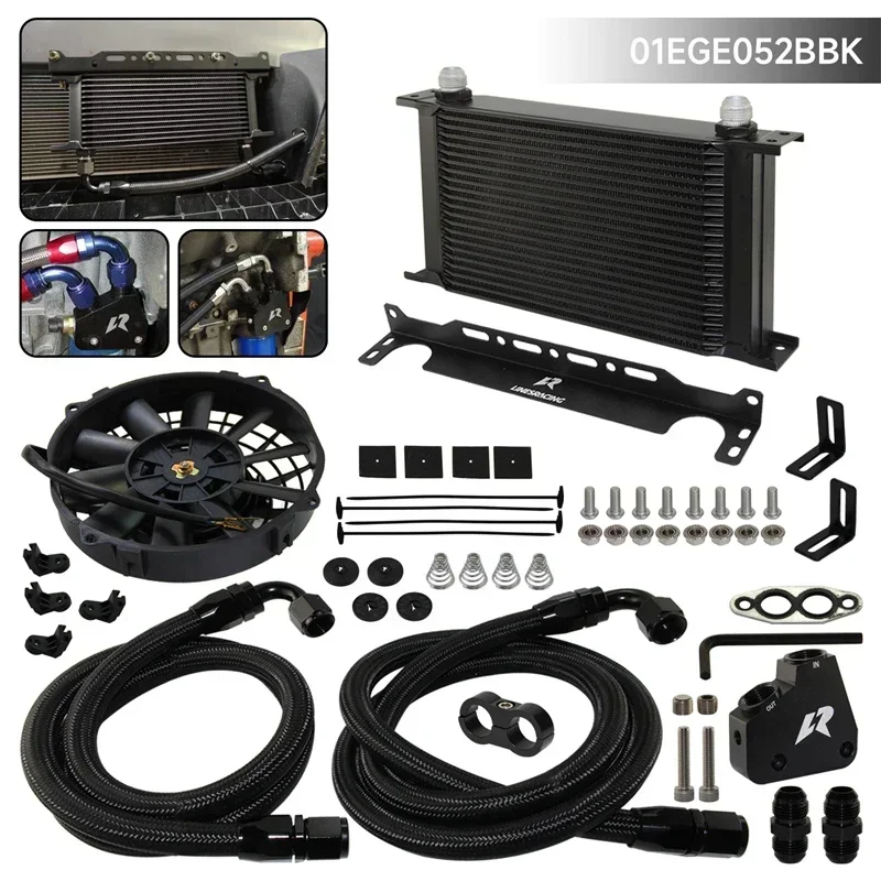 For 1999-2007 Corvette LS1/LS2/LS3 - Black 22/25 Row Oil Cooler Kit w/ Adapter, 7