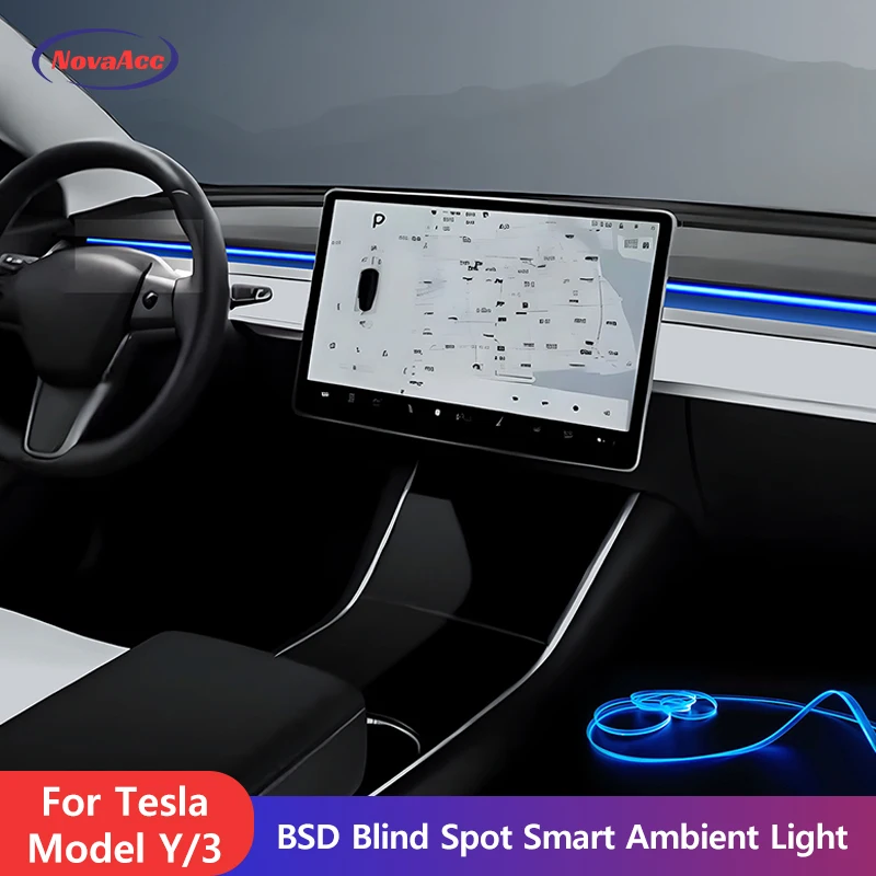 

BSD Blind Spot Smart Ambient Light For Tesla Model Y Juniper 2021-2025 Model 3 Highland 2019-2025 Adjustable Color Ambient Lamp